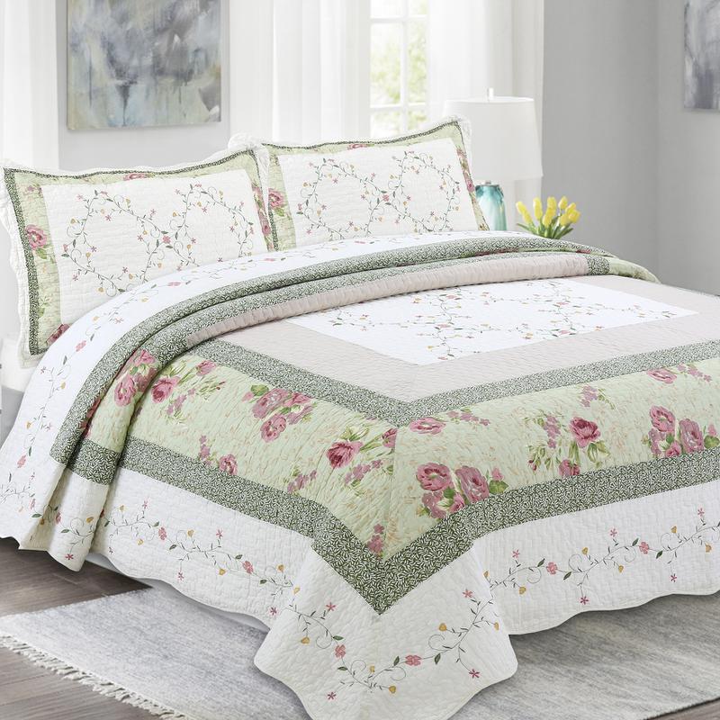 Embroidery Cotton Quilt Sets Floral Pattern