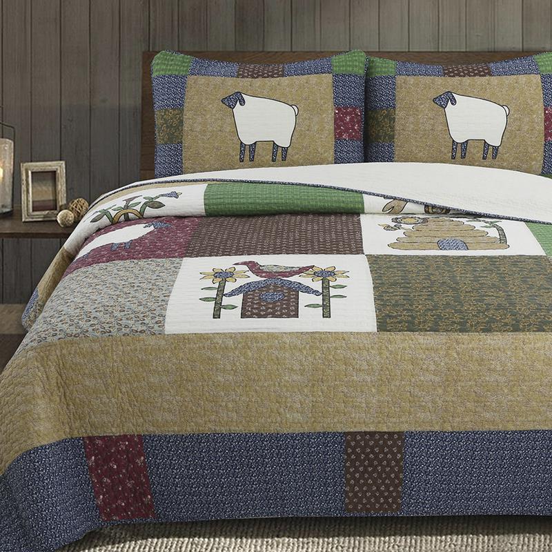 Rustic Patchwork Cotton Bedspread Quilt Set