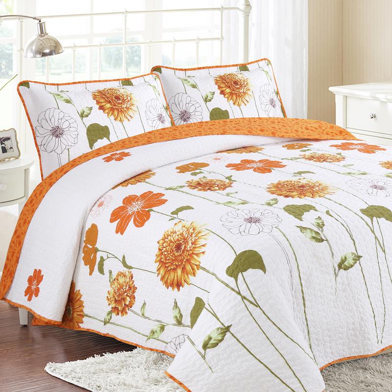 Popular Pattern Quilt Set Orange Double Patterns Reversible Bedspread