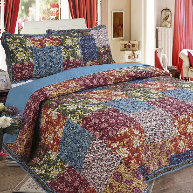 Gorgeous Floral Quilt Set Cotton Bedspread